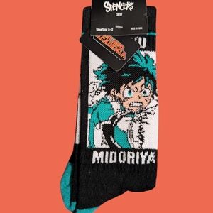 Spencer's My Hero Academia Izuku Midoriya Crew Socks - Black and Green